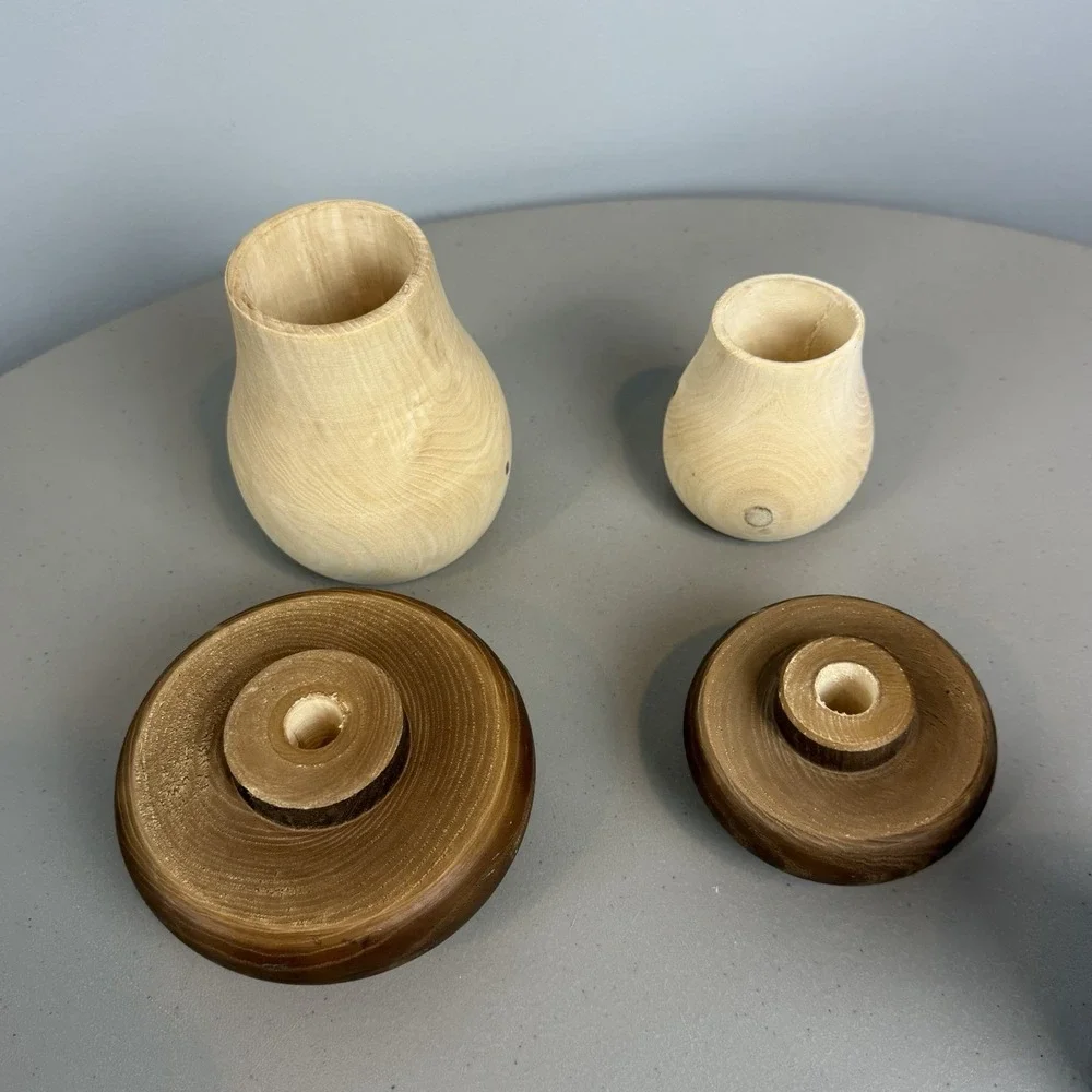 2 Mushroom Shape Wood Containers with Removable Mushroom Cap Lids Decor